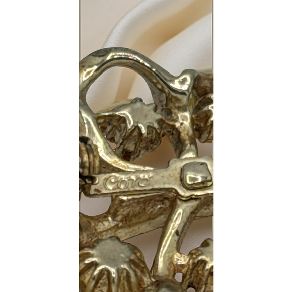 1950s Vintage CORO Rhinestone Leaf Brooch Filigree Signed - Picture 3 of 4